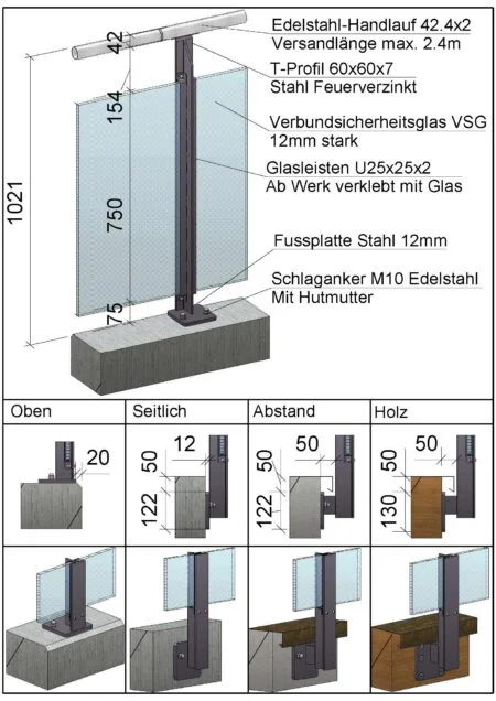 Glasgeländer Classic montieren – von der Seite