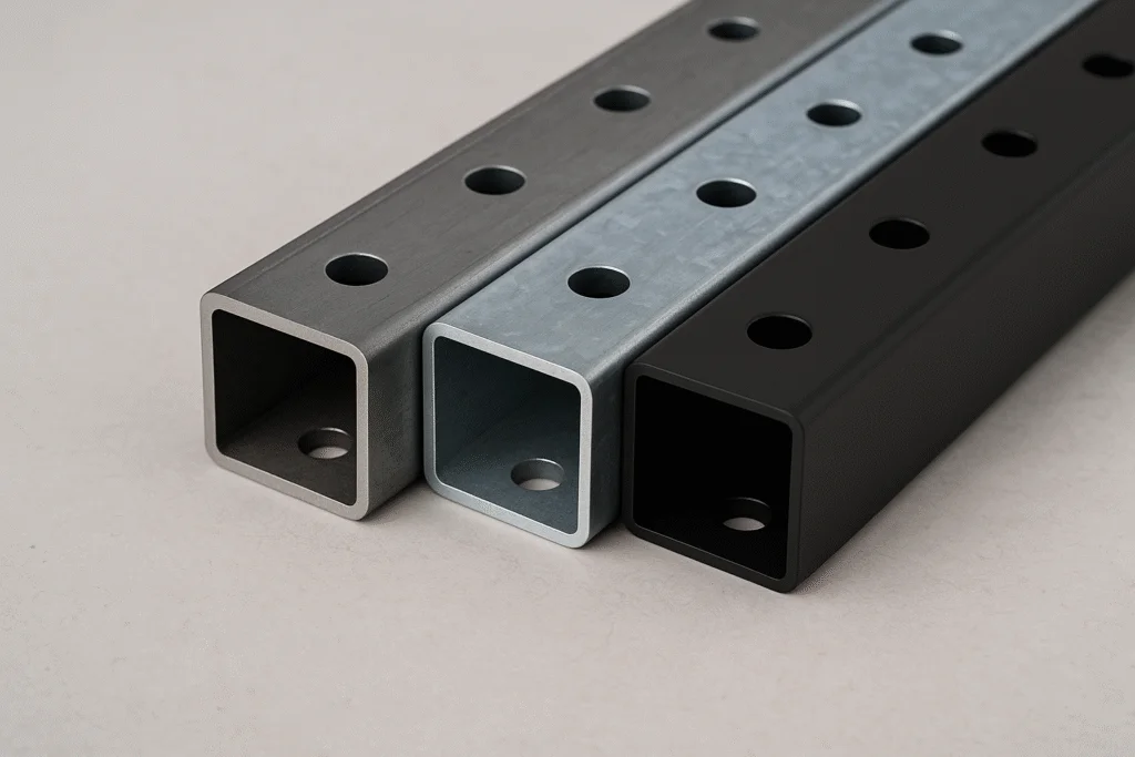 Bohrer in einem Stahlprofil – Nahaufnahme mit Metallspänen